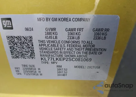 2025 Chevrolet Trax Fwd Activ from USA, damaged, VIN KL77LKEP2SC081069